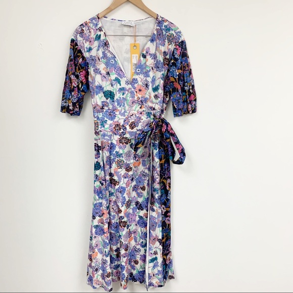 Tanya Taylor wrap cotton floral Frida Dress Sz 8 NWT - Picture 3 of 9